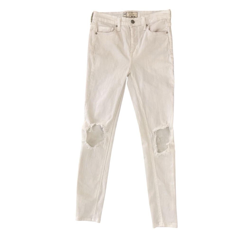 Free People White Ripped Knee Skinny Jeans 26 Mid Rise Boho Festival Denim